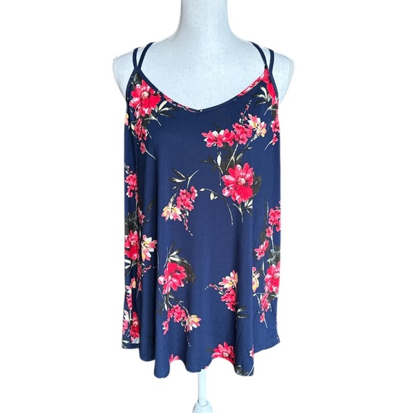 Papermoon Basima Back Detail Navy Floral Strappy Knit Tank Top Size 3X NWT - Picture 3 of 6